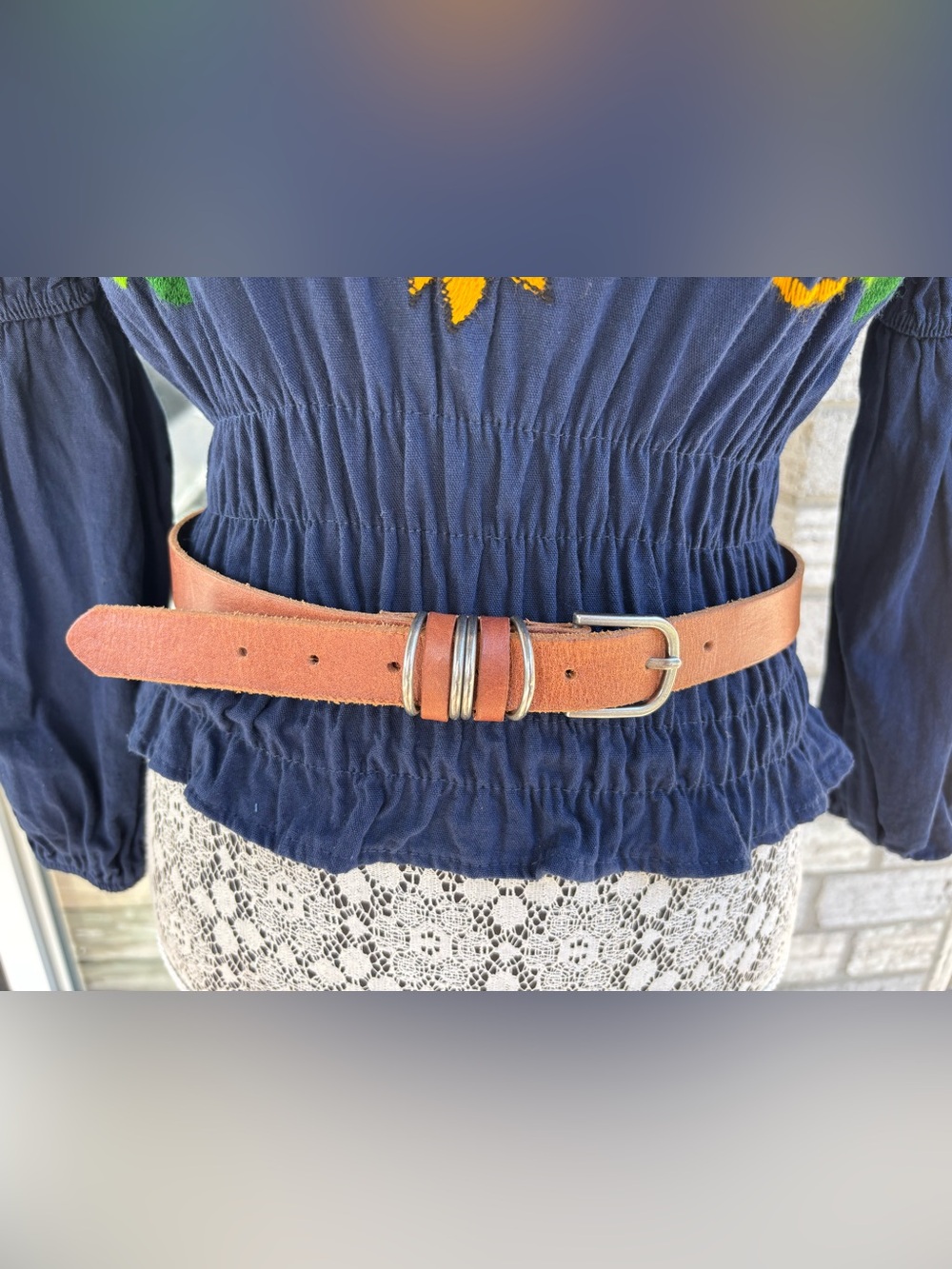 American Eagle Genuine Cow Leather O-Ring Keeper Belt XS Boho Y2K Gender neutral